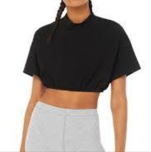 alo Yoga Kick It Crop Top Tee in Black sz SMALL